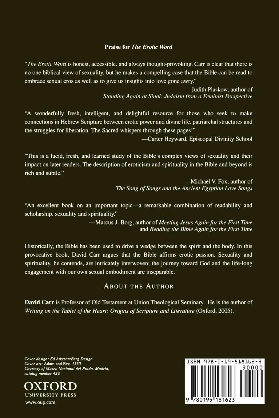 Rückseite: 9780195181623 | The Erotic Word | Sexuality, Spirituality, and the Bible | Carr | Buch
