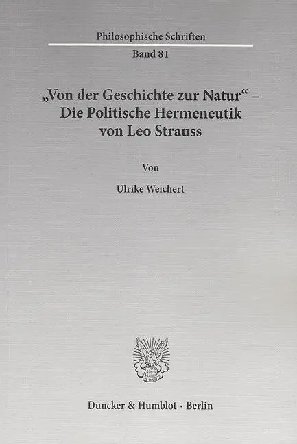 Cover: 9783428141623 | 'Von der Geschichte zur Natur' - Die Politische Hermeneutik von Leo...