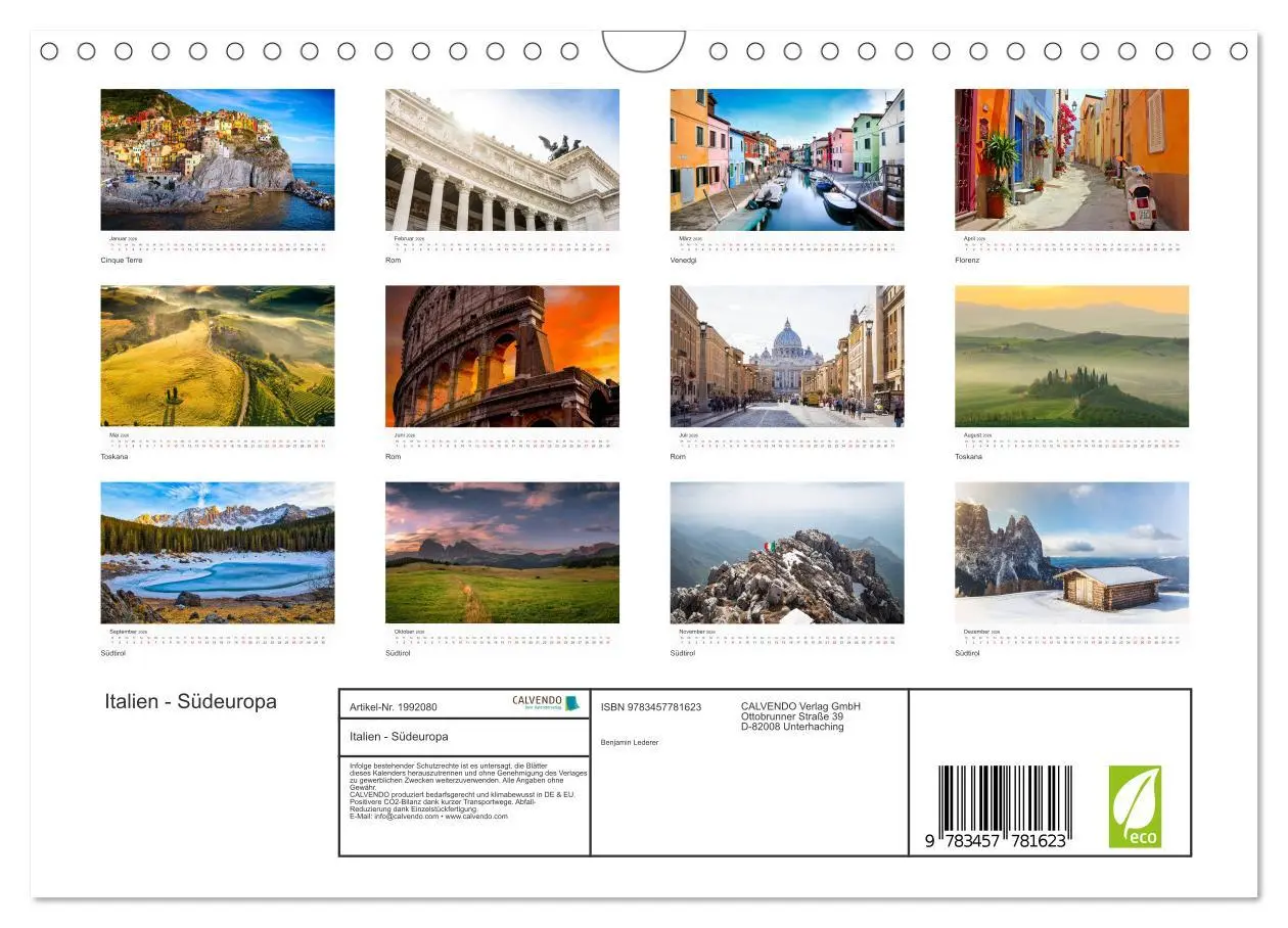 Bild: 9783457781623 | Italien - Südeuropa (Wandkalender 2026 DIN A4 quer), CALVENDO...