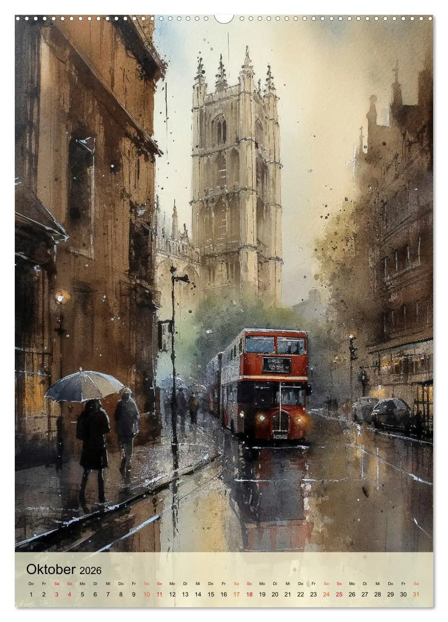 Bild: 9783516321623 | London - ein Regentag (Wandkalender 2026 DIN A2 hoch), CALVENDO...