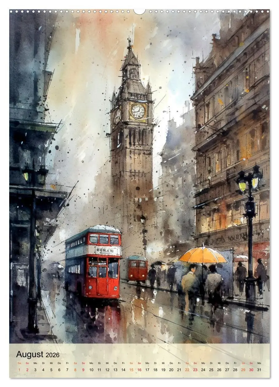 Bild: 9783516321623 | London - ein Regentag (Wandkalender 2026 DIN A2 hoch), CALVENDO...