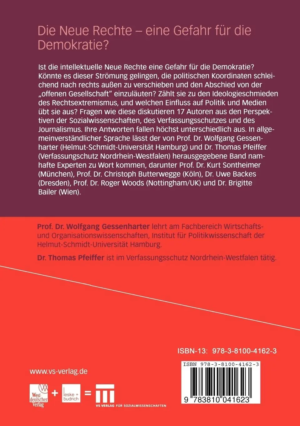 Rückseite: 9783810041623 | Die Neue Rechte - eine Gefahr für die Demokratie? | Pfeiffer (u. a.)