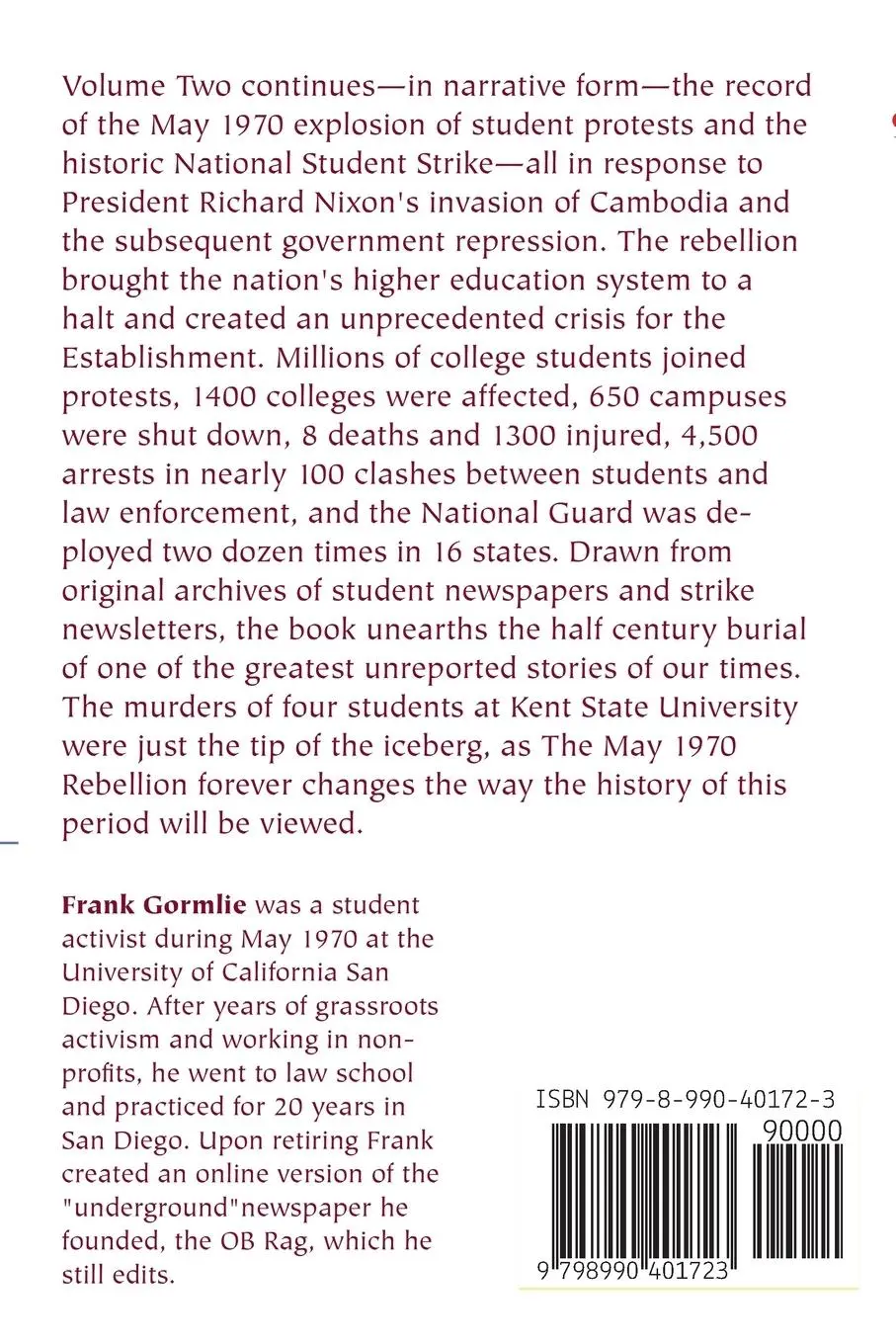 Rückseite: 9798990401723 | The May 1970 Rebellion, Volume 2 | Frank Gormlie | Taschenbuch | 2024