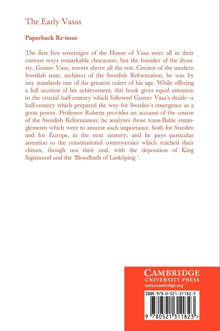 Rückseite: 9780521311823 | The Early Vasas | A History of Sweden 1523 1611 | Michael Roberts