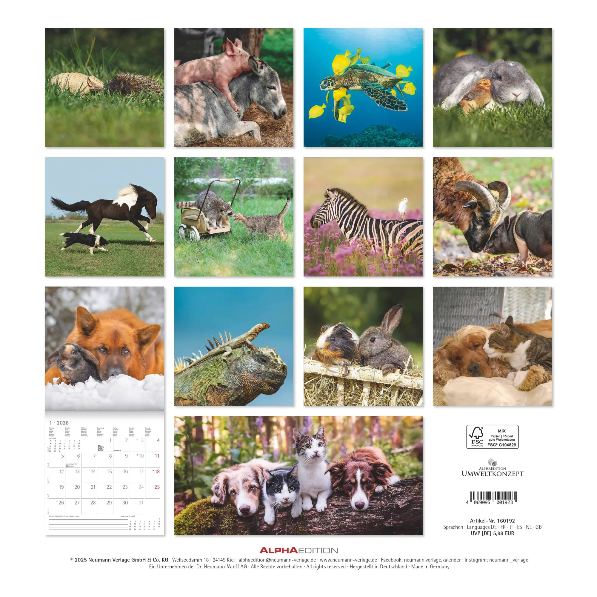 Rückseite: 4069095001923 | Tierfreundschaften 2026 - Broschürenkalender 30x30 cm (30x60...