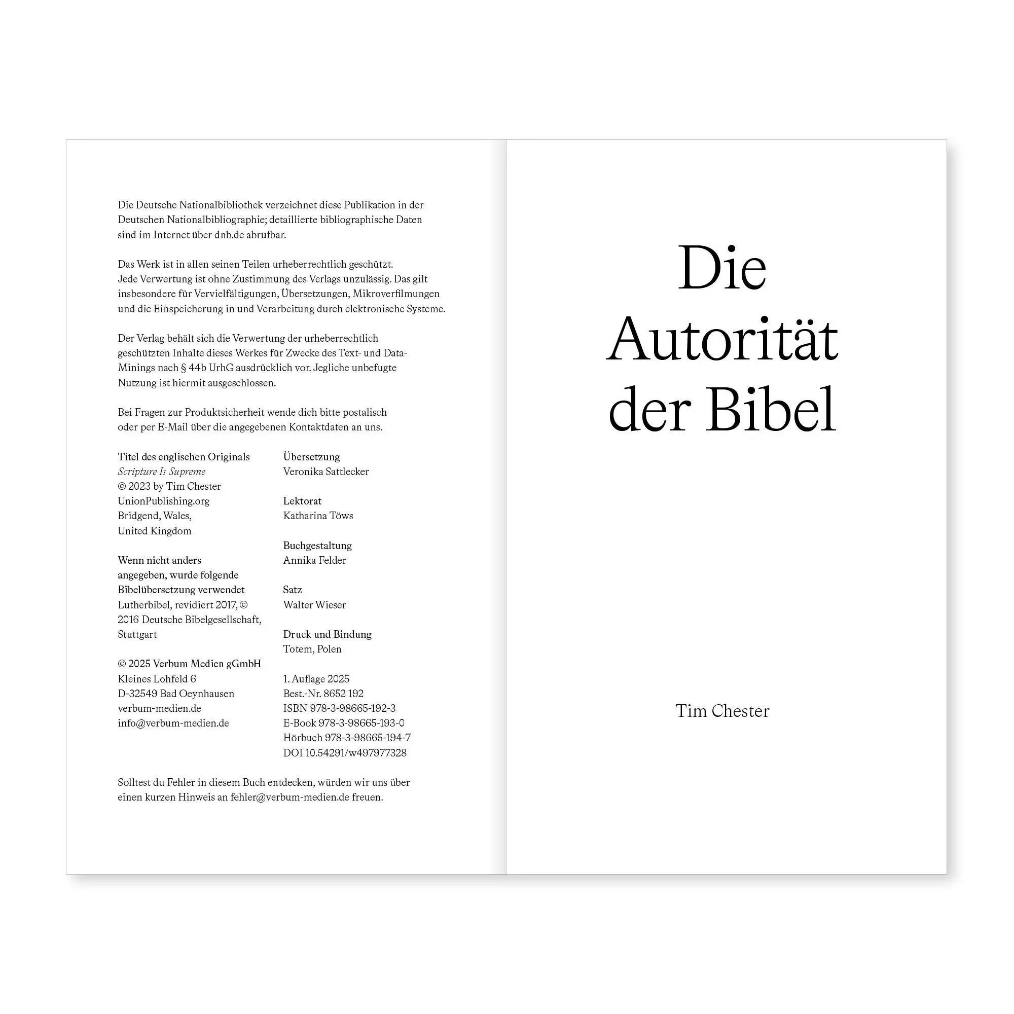 Bild: 9783986651923 | Die Autorität der Bibel | Tim Chester | Taschenbuch | 96 S. | Deutsch