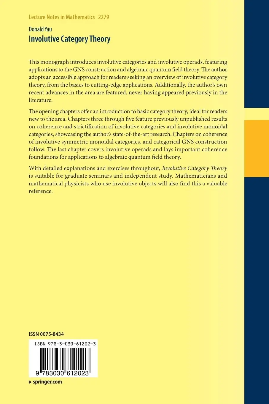 Rückseite: 9783030612023 | Involutive Category Theory | Donald Yau | Taschenbuch | xii | Englisch