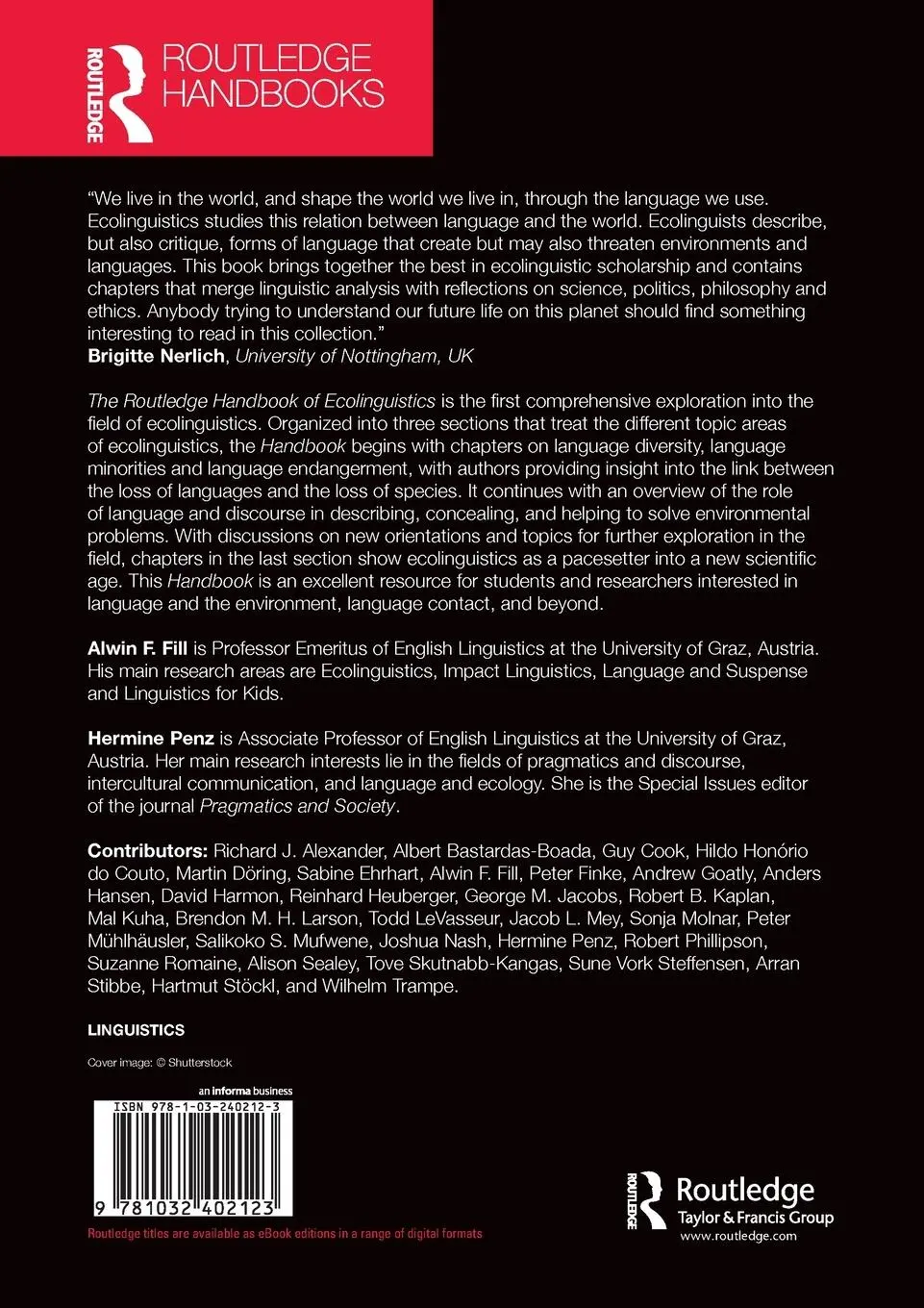 Rückseite: 9781032402123 | The Routledge Handbook of Ecolinguistics | Alwin F. Fill (u. a.)