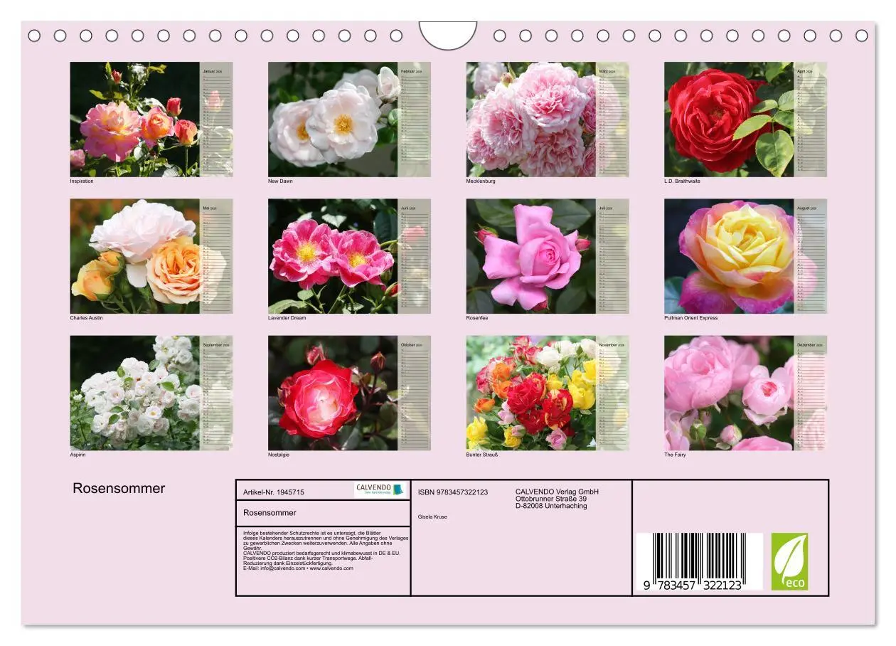 Bild: 9783457322123 | Rosensommer (Wandkalender 2026 DIN A4 quer), CALVENDO Monatskalender