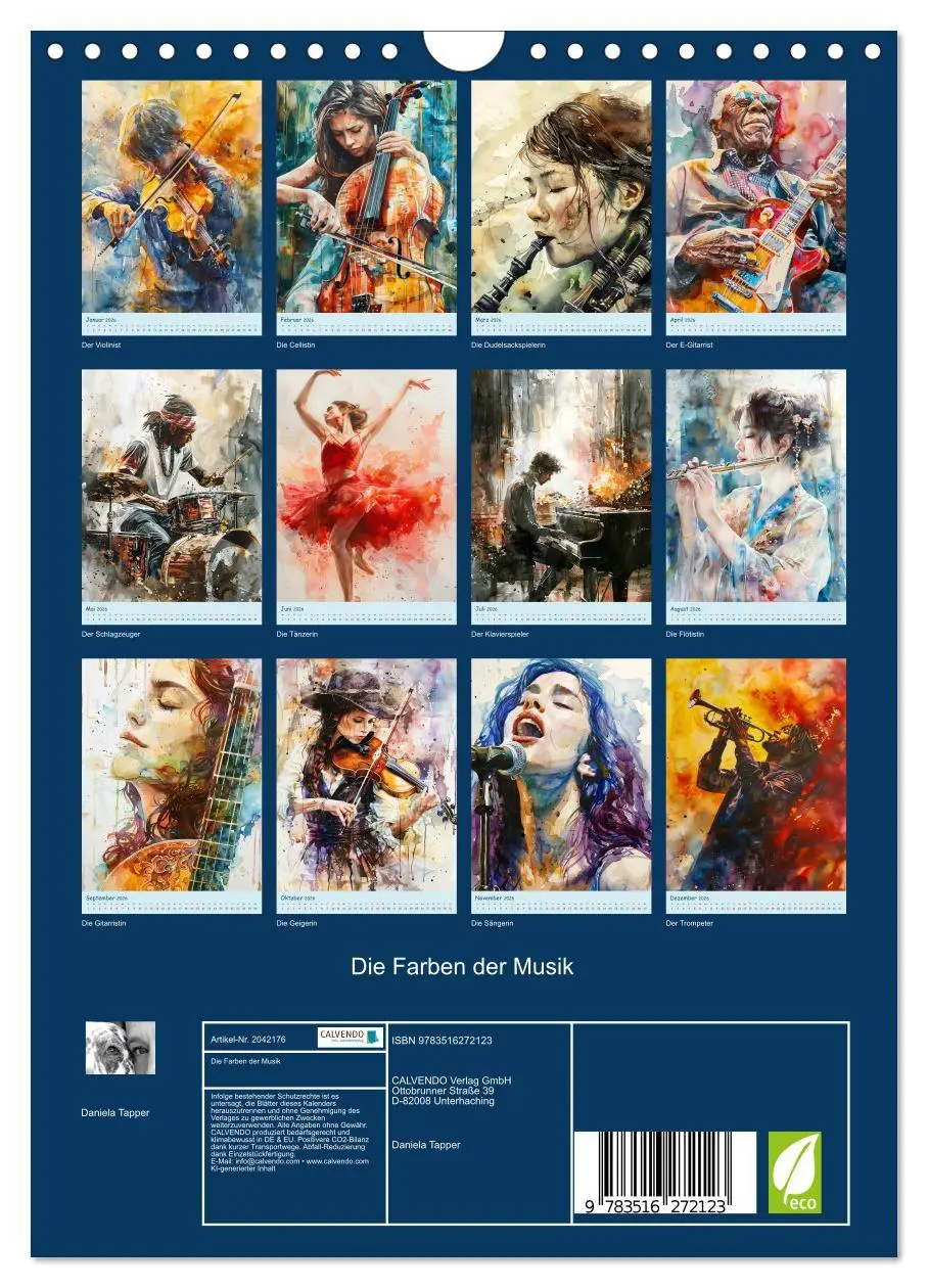 Bild: 9783516272123 | Die Farben der Musik (Wandkalender 2026 DIN A4 hoch), CALVENDO...