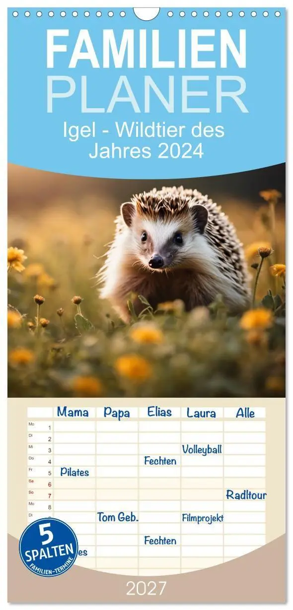 Cover: 9783594312223 | Familienplaner 2027 - Igel - Wildtier des Jahres 2024 mit 5 Spalten...