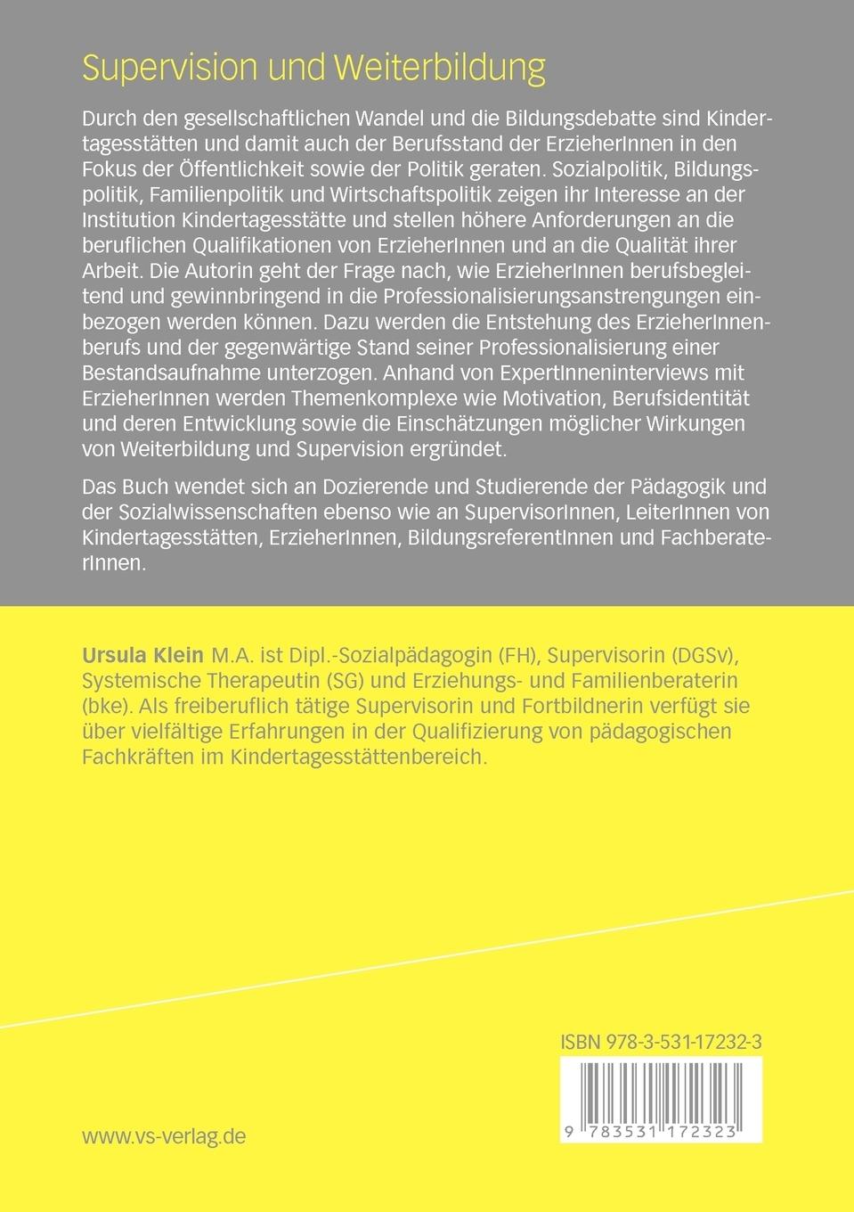 Rückseite: 9783531172323 | Supervision und Weiterbildung | Ursula Klein | Taschenbuch | 189 S.