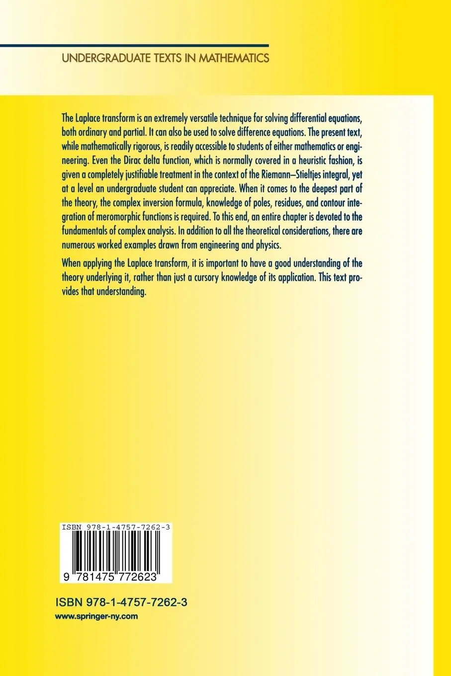 Rückseite: 9781475772623 | The Laplace Transform | Theory and Applications | Joel L. Schiff | xiv