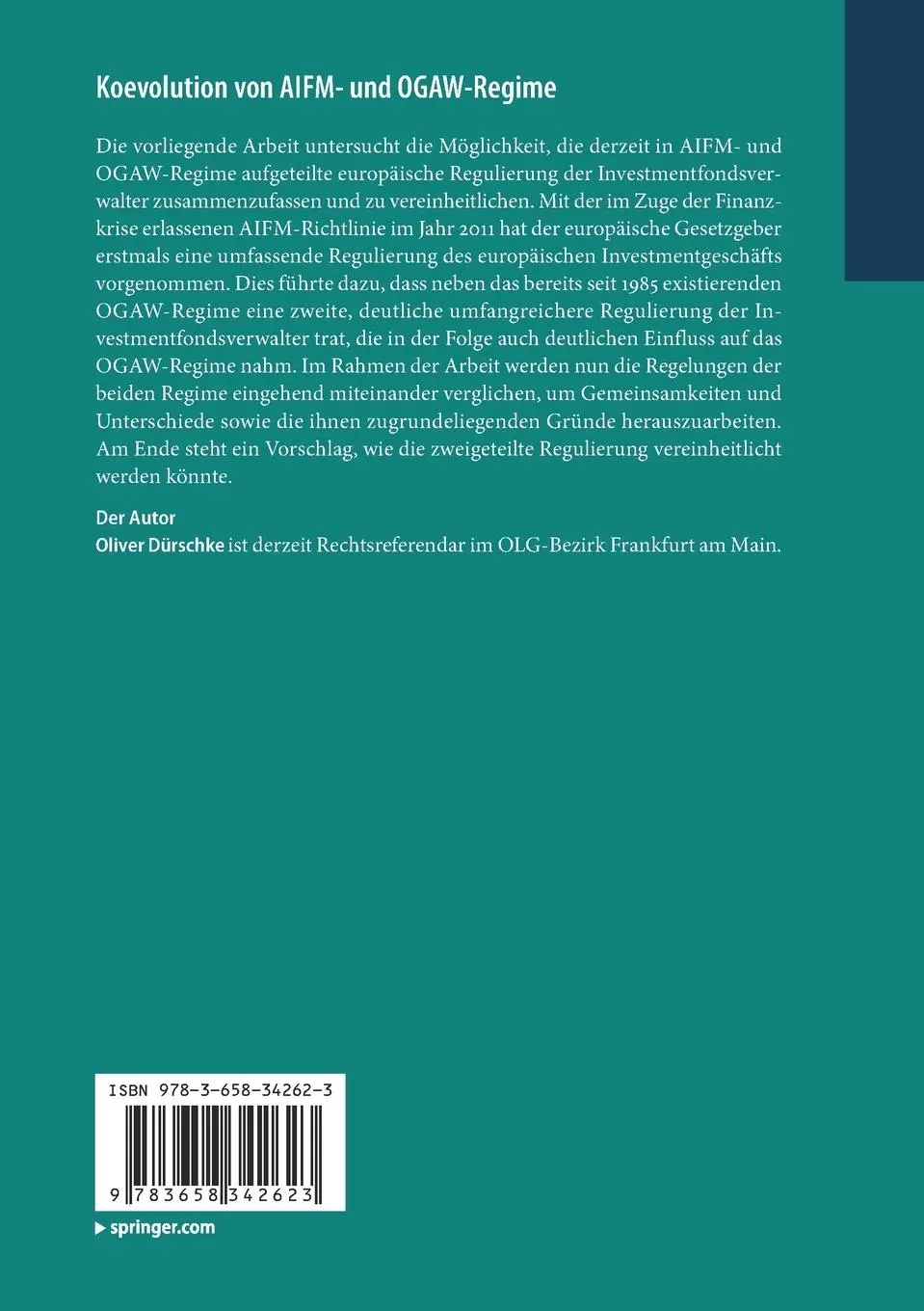 Rückseite: 9783658342623 | Koevolution von AIFM- und OGAW-Regime | Oliver Dürschke | Taschenbuch