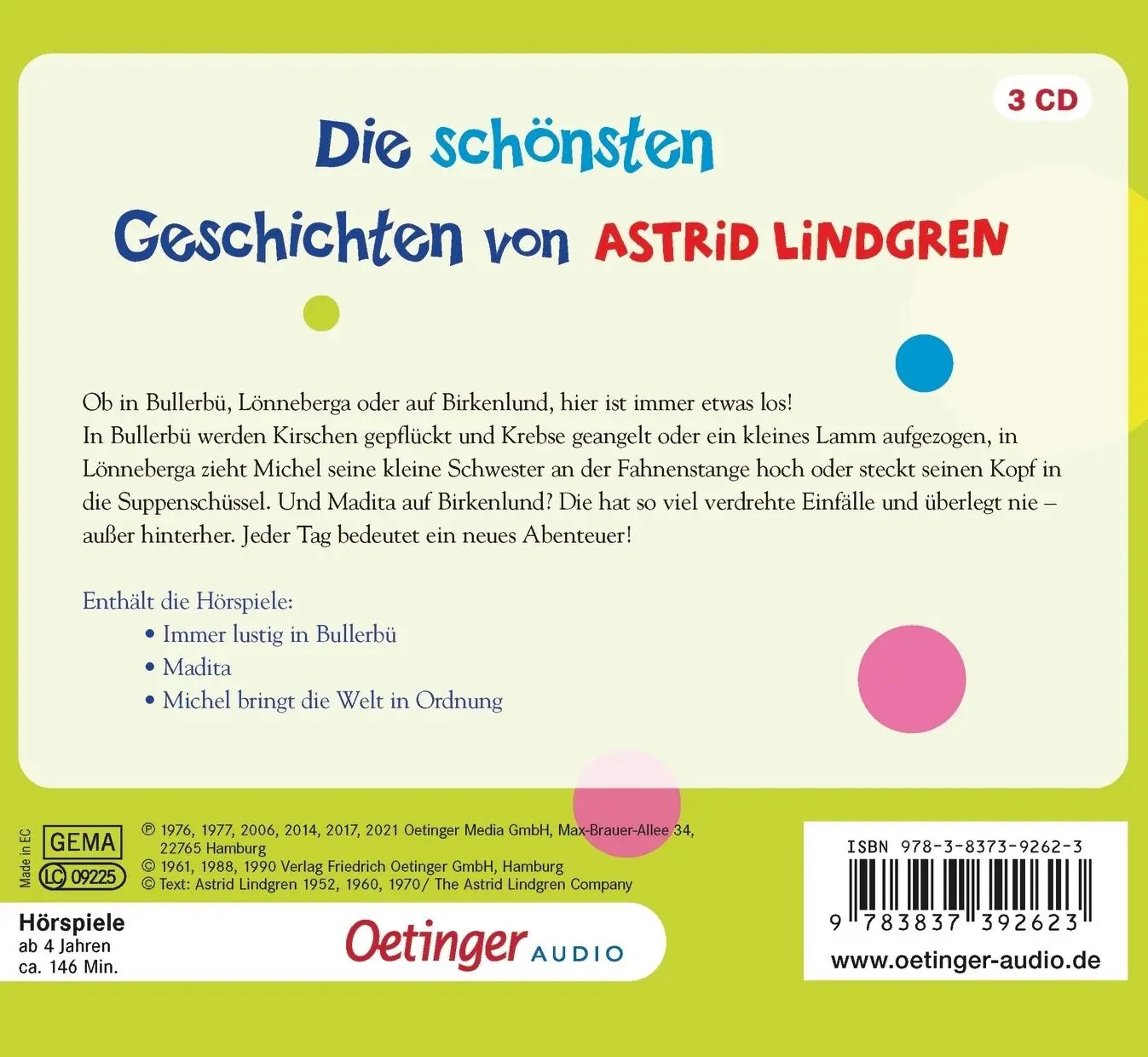 Rückseite: 9783837392623 | Die schönsten Geschichten von Astrid Lindgren | Astrid Lindgren | CD