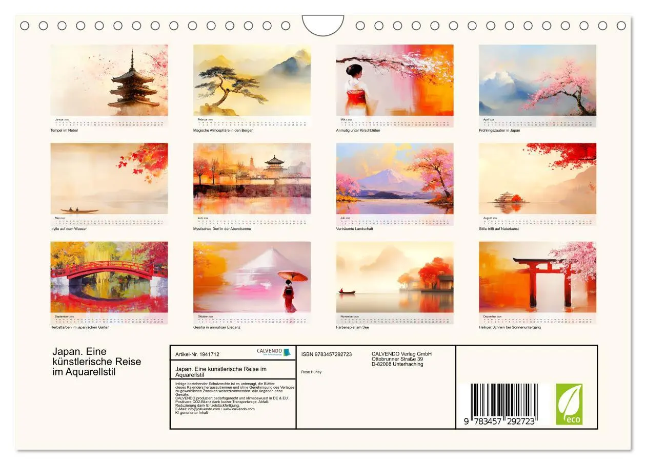 Bild: 9783457292723 | Japan. Eine künstlerische Reise im Aquarellstil (Wandkalender 2026...