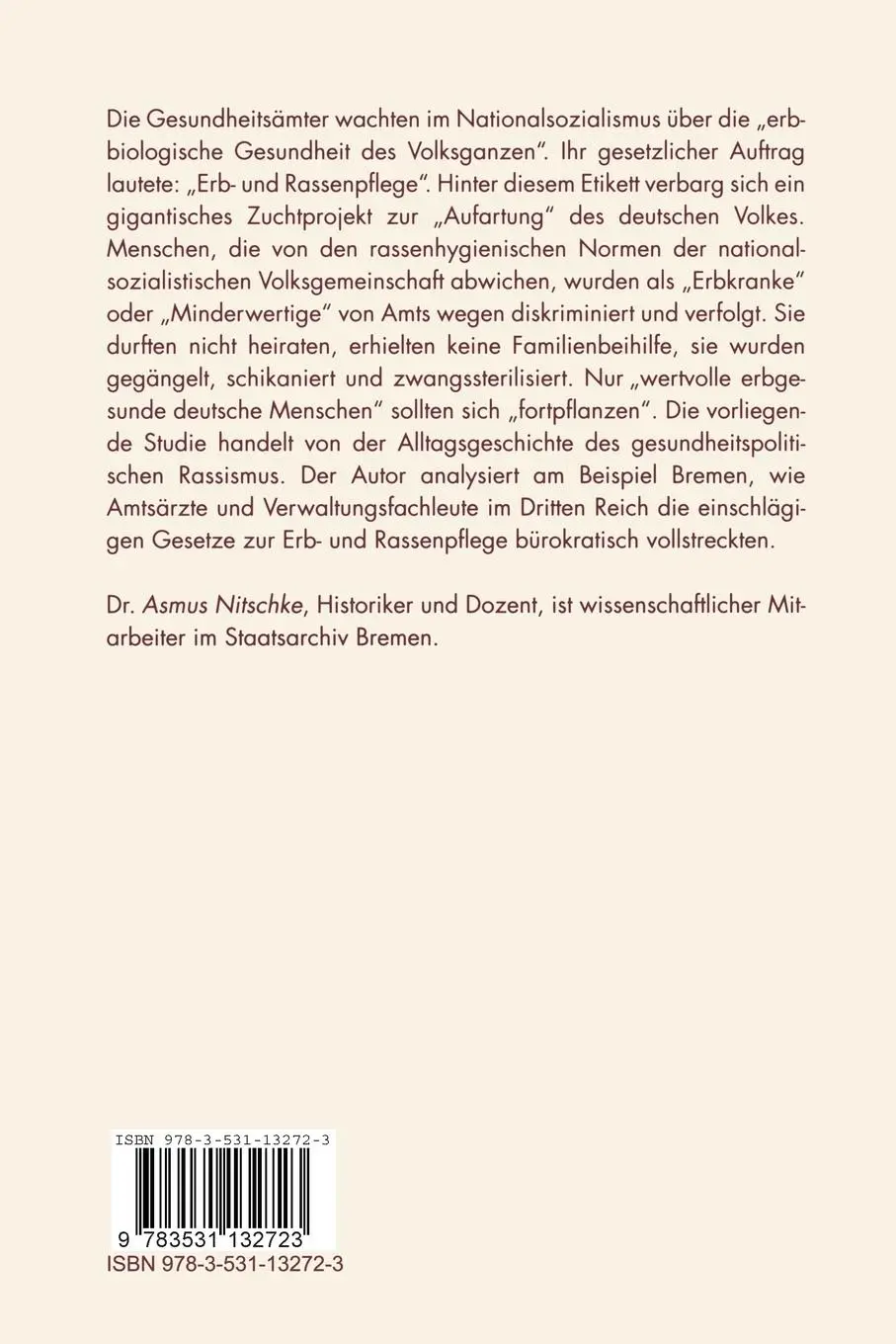 Rückseite: 9783531132723 | Die 'Erbpolizei' im Nationalsozialismus | Asmus Nitschke | Taschenbuch