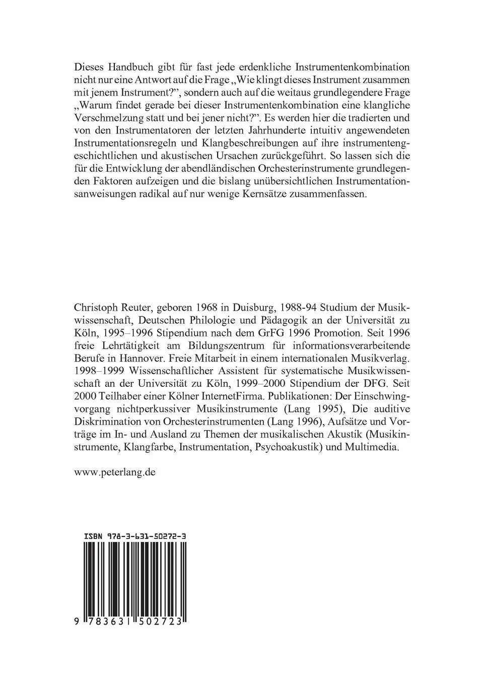 Rückseite: 9783631502723 | Klangfarbe und Instrumentation | Geschichte - Ursachen - Wirkung