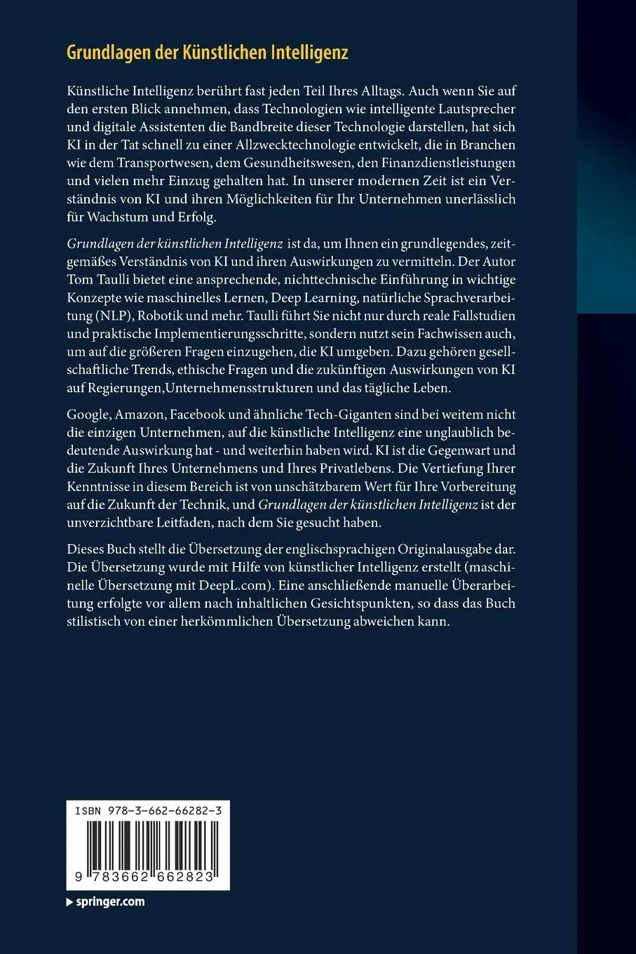 Rückseite: 9783662662823 | Grundlagen der Künstlichen Intelligenz | Tom Taulli | Taschenbuch