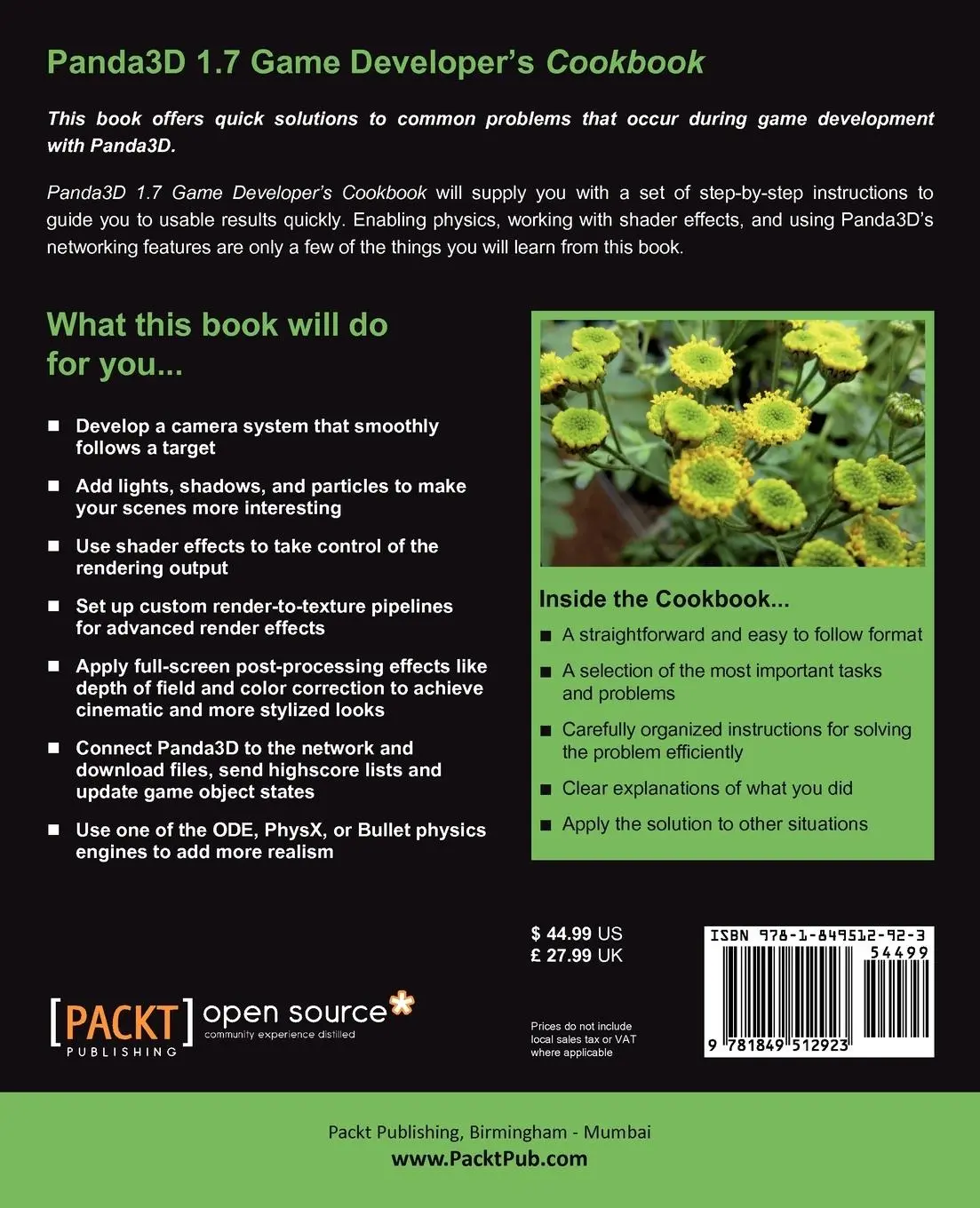 Rückseite: 9781849512923 | Panda3d 1.7 Game Developer's Cookbook | Christoph Lang | Taschenbuch
