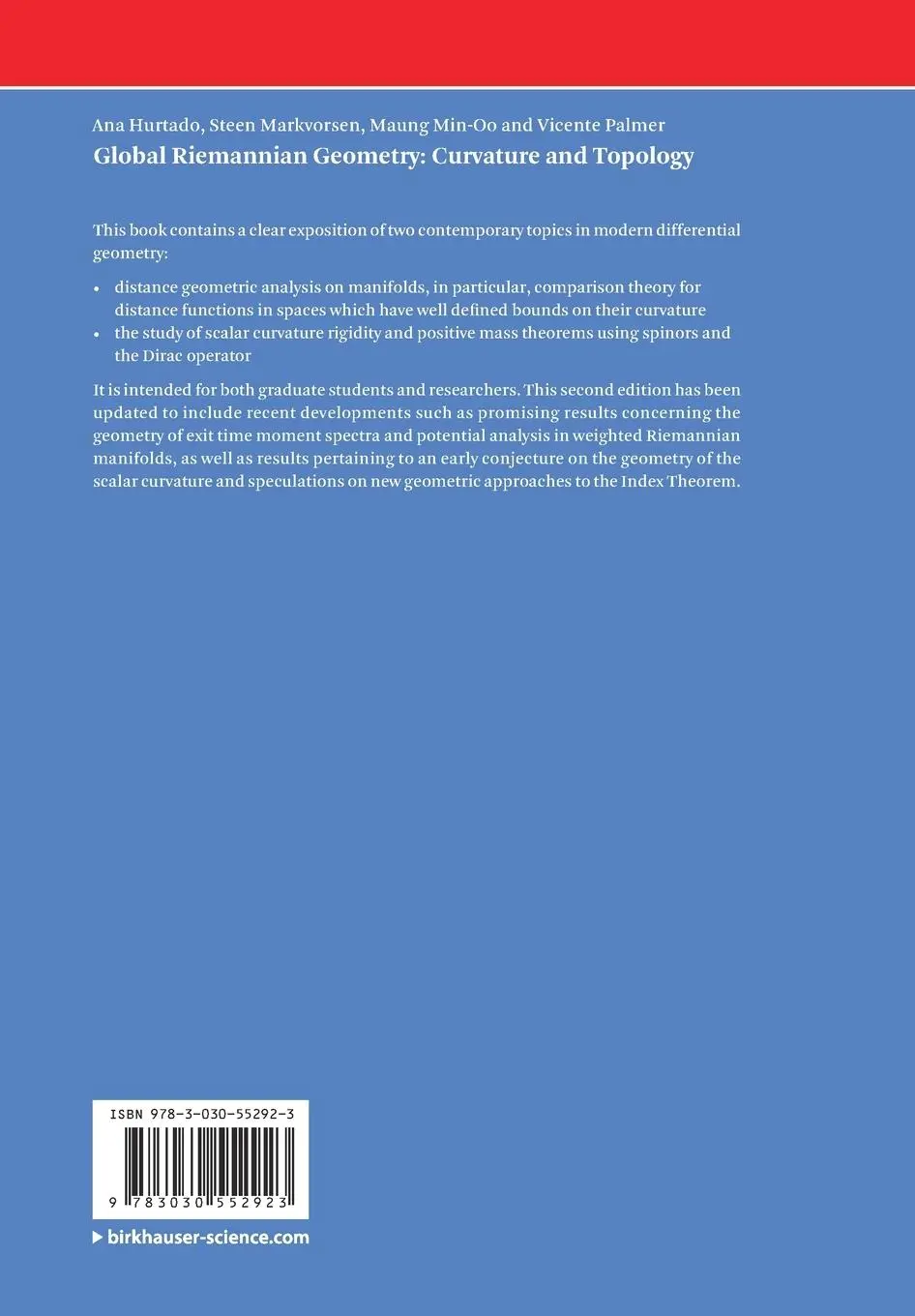 Rückseite: 9783030552923 | Global Riemannian Geometry: Curvature and Topology | Hurtado (u. a.)