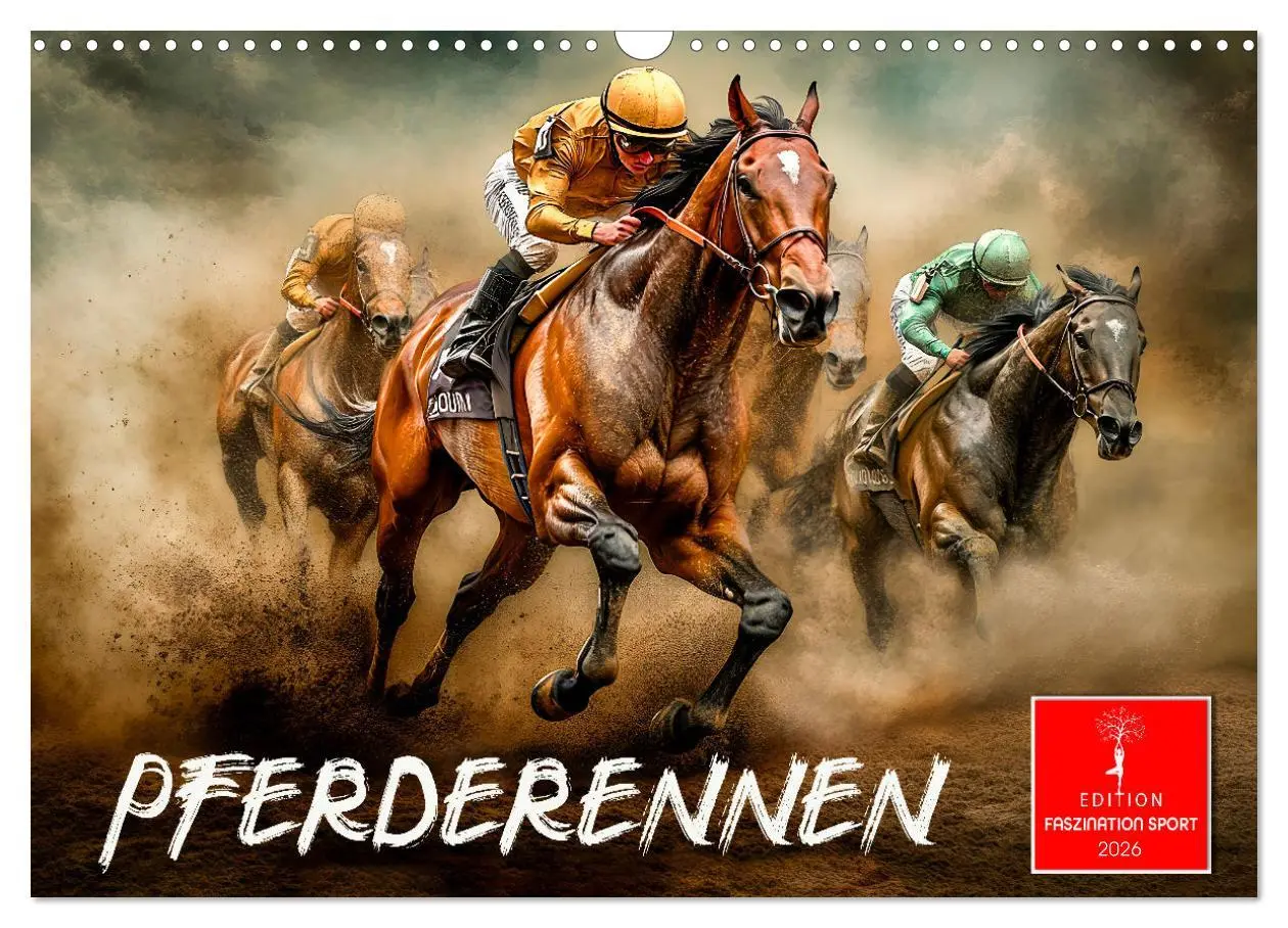 Cover: 9783457342923 | Pferderennen (Wandkalender 2026 DIN A3 quer), CALVENDO Monatskalender