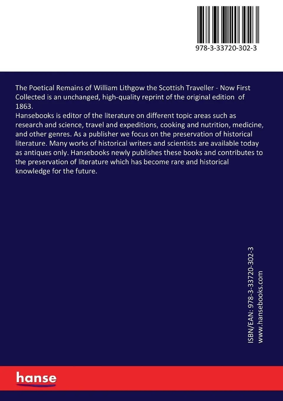Rückseite: 9783337203023 | The Poetical Remains of William Lithgow the Scottish Traveller | Buch