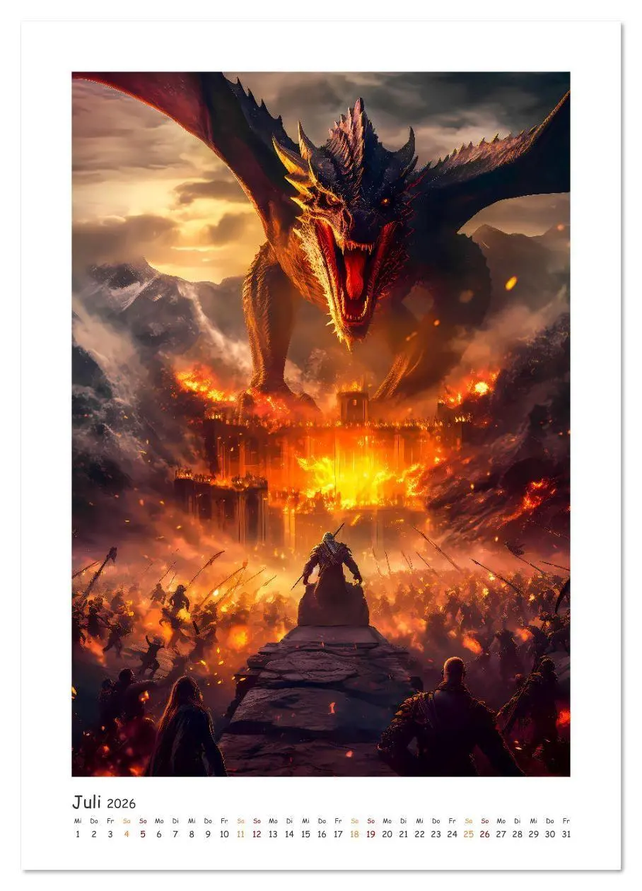 Bild: 9783516313123 | Die Drachenschlacht (Wandkalender 2026 DIN A3 hoch), CALVENDO...
