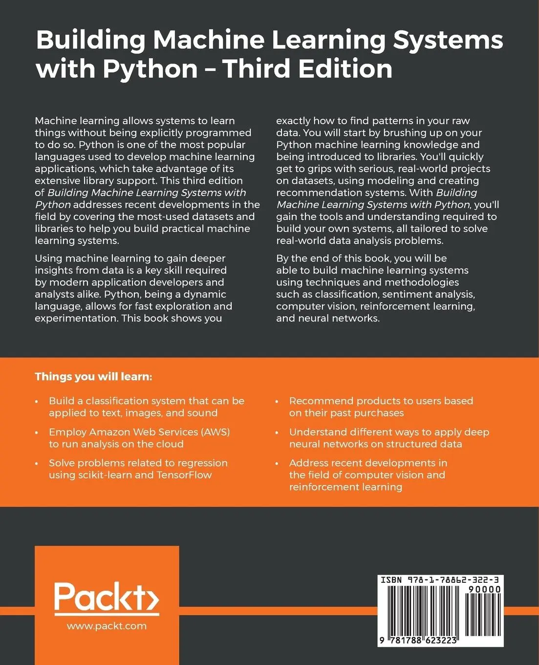Rückseite: 9781788623223 | Building Machine Learning Systems with Python - Third Edition | Buch