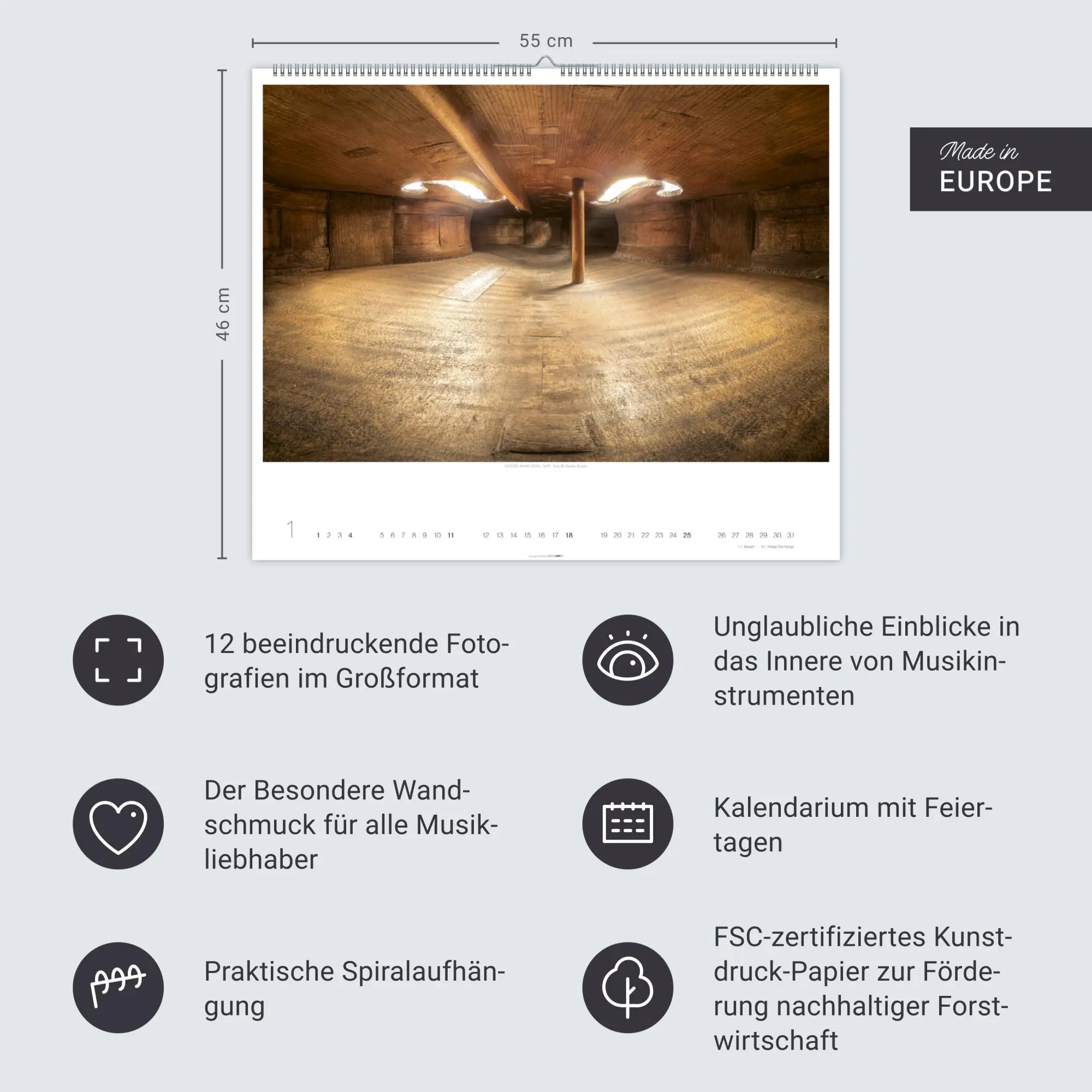 Bild: 9783839903223 | Architecture in Music Kalender 2026 - Musikinstrumente von innen