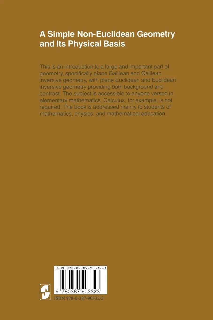 Rückseite: 9780387903323 | A Simple Non-Euclidean Geometry and Its Physical Basis | I. M. Yaglom