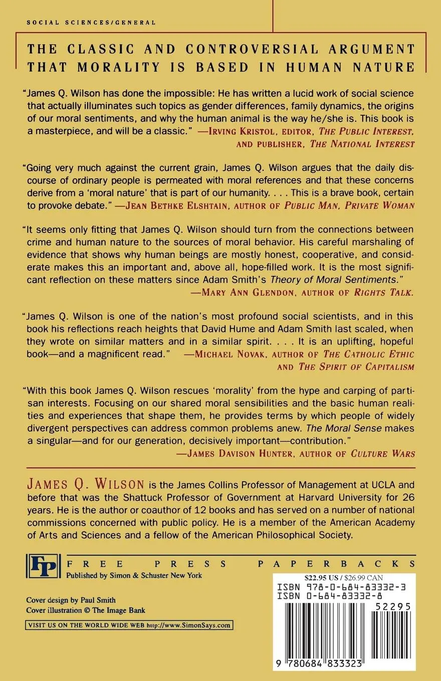 Rückseite: 9780684833323 | The Moral Sense | James Q. Wilson | Taschenbuch | No Series | Englisch