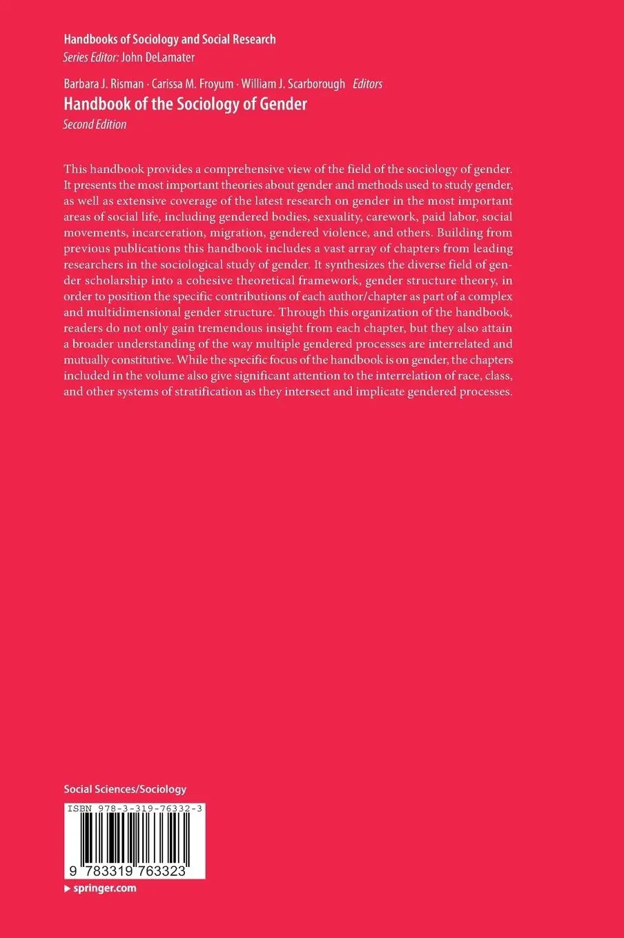Rückseite: 9783319763323 | Handbook of the Sociology of Gender | Barbara J. Risman (u. a.) | Buch