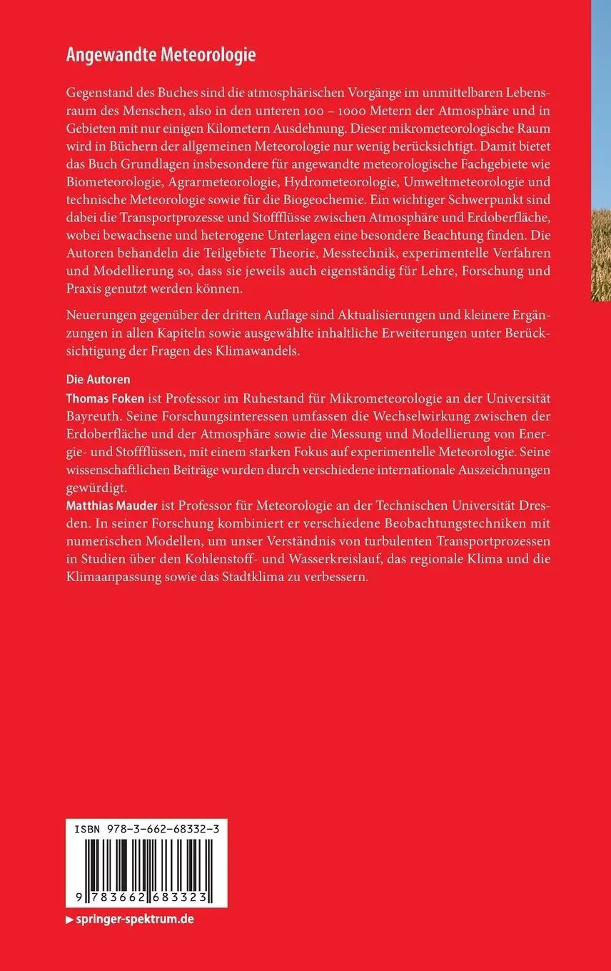 Rückseite: 9783662683323 | Angewandte Meteorologie | Mikrometeorologische Methoden | Buch | xix