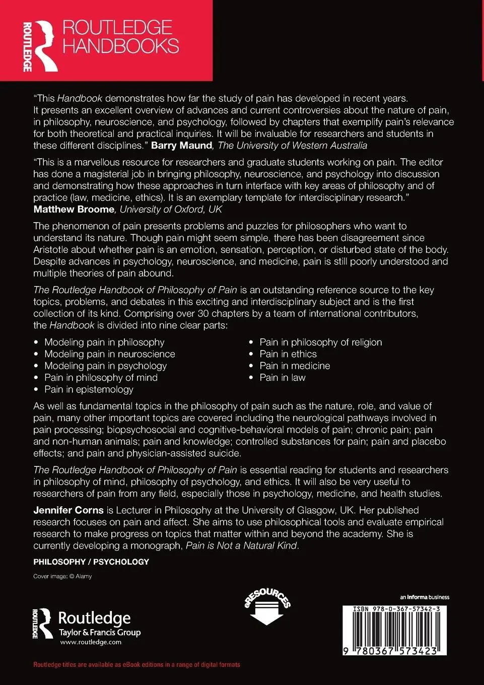 Rückseite: 9780367573423 | The Routledge Handbook of Philosophy of Pain | Jennifer Corns | Buch