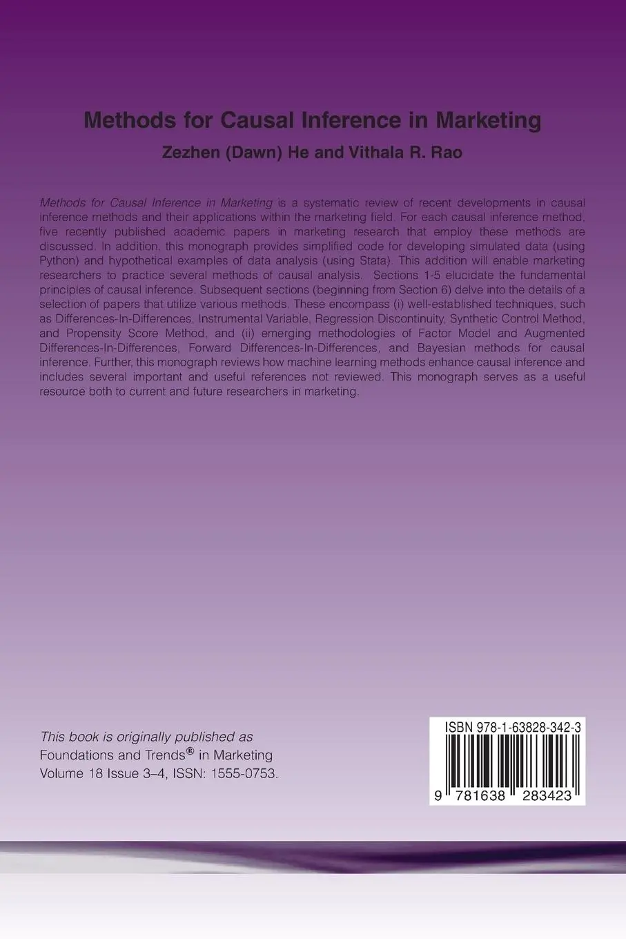 Rückseite: 9781638283423 | Methods for Causal Inference in Marketing | Zezhen He (u. a.) | Buch