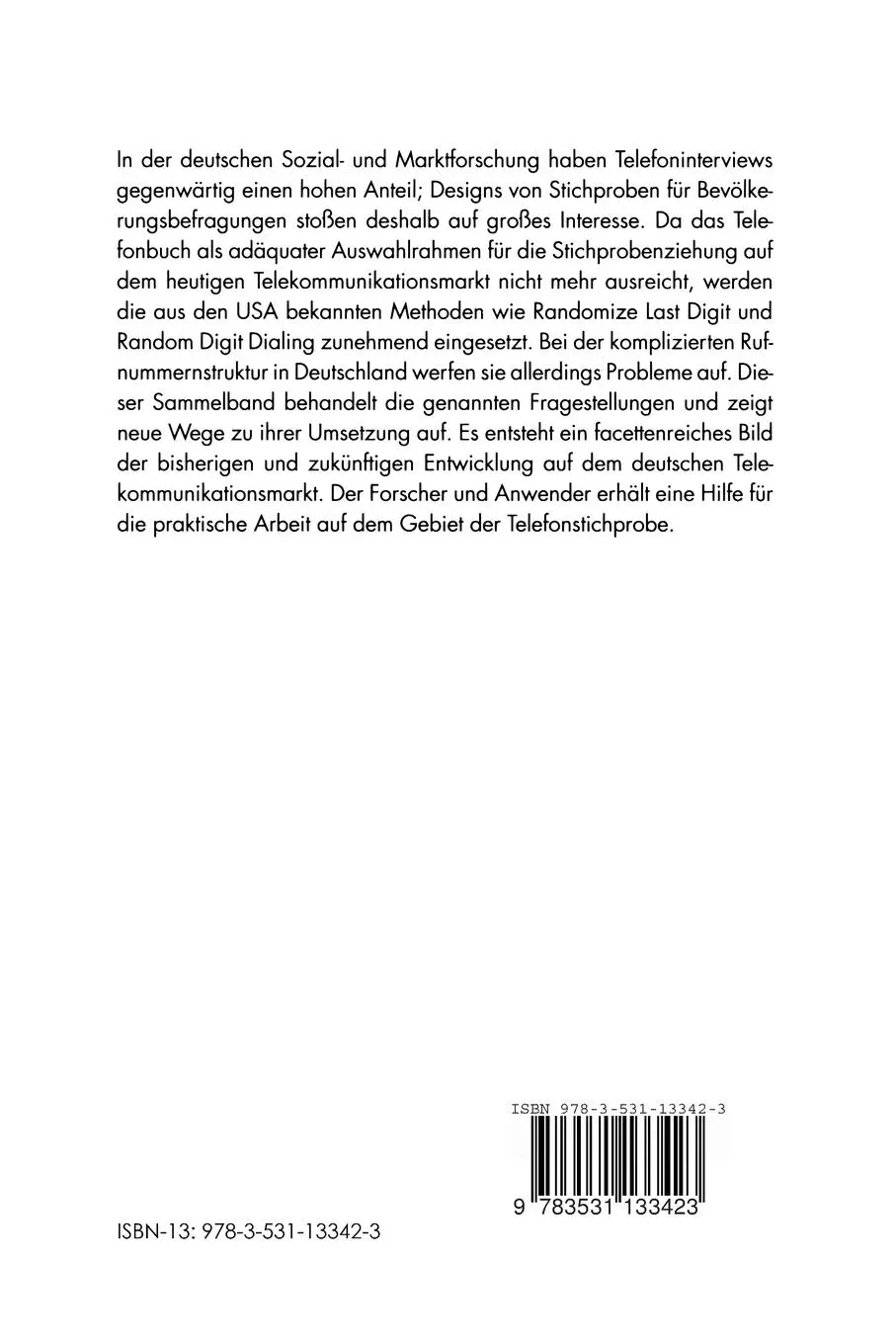 Rückseite: 9783531133423 | Telefonstichproben in Deutschland | Siegfried Gabler (u. a.) | Buch