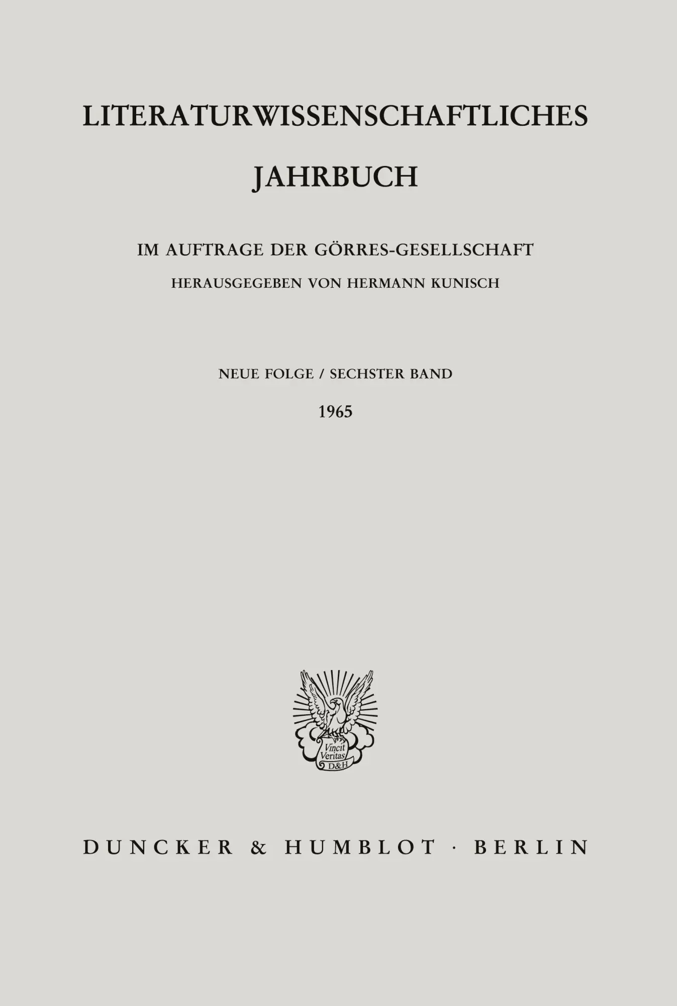 Cover: 9783428023523 | Literaturwissenschaftliches Jahrbuch. | 6. Band (1965). | Kunisch