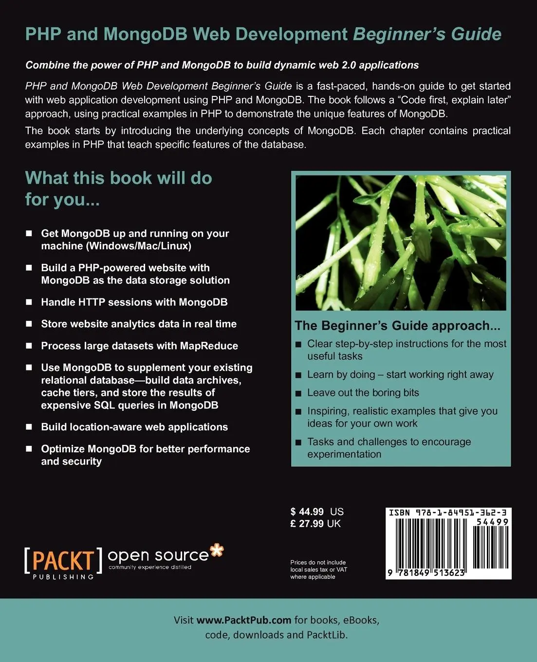 Rückseite: 9781849513623 | PHP and Mongodb Web Development Beginner's Guide | Islam (u. a.)