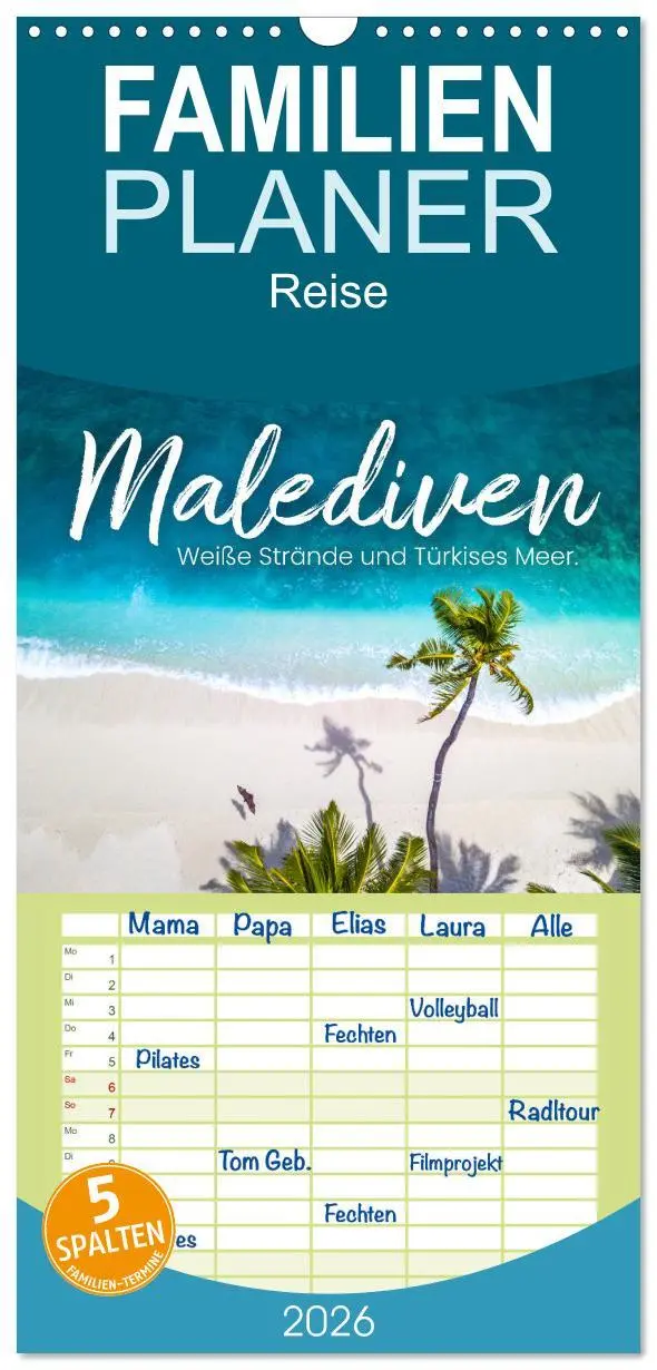Cover: 9783516503623 | Familienplaner 2026 - Malediven - Weiße Strände und Türkises Meer....