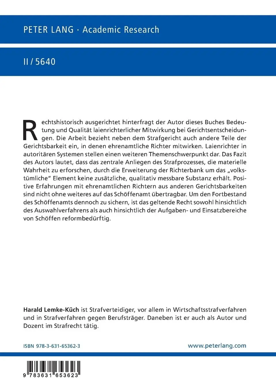 Rückseite: 9783631653623 | Der Laienrichter - überlebtes Symbol oder Garant der Wahrheitsfindung?