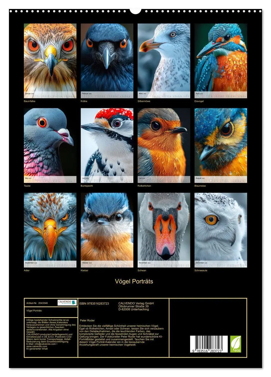 Bild: 9783516283723 | Vögel Porträts (hochwertiger Premium Wandkalender 2026 DIN A2...
