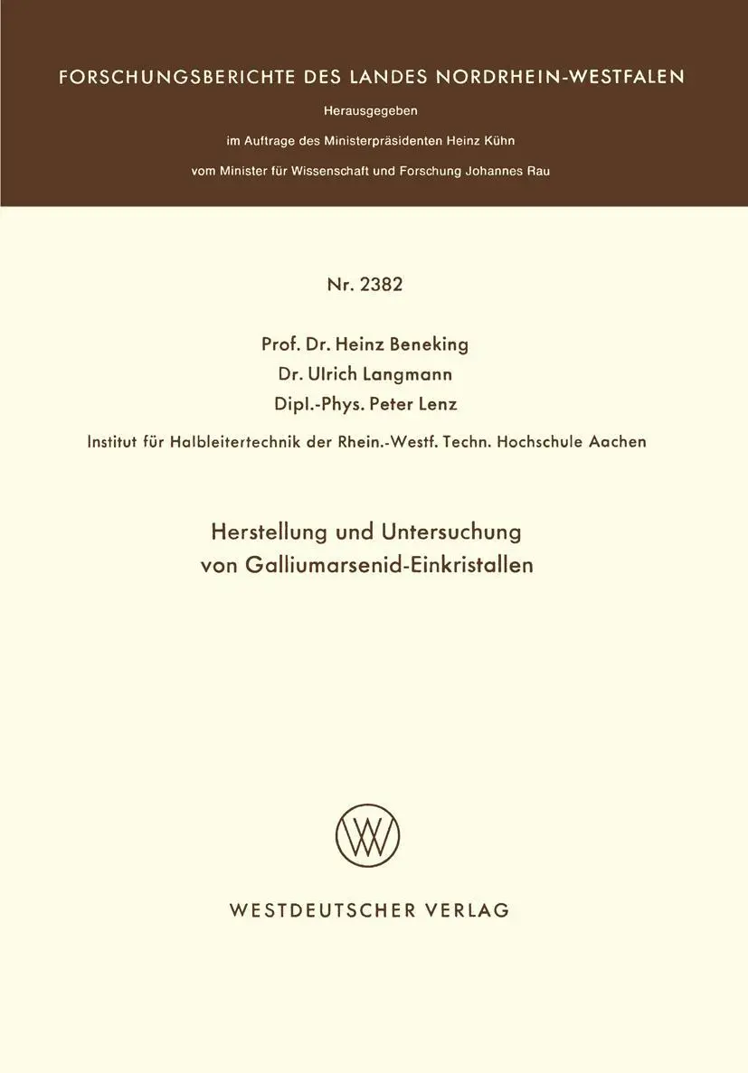 Cover: 9783531023823 | Herstellung und Untersuchung von Galliumarsenid-Einkristallen | Buch