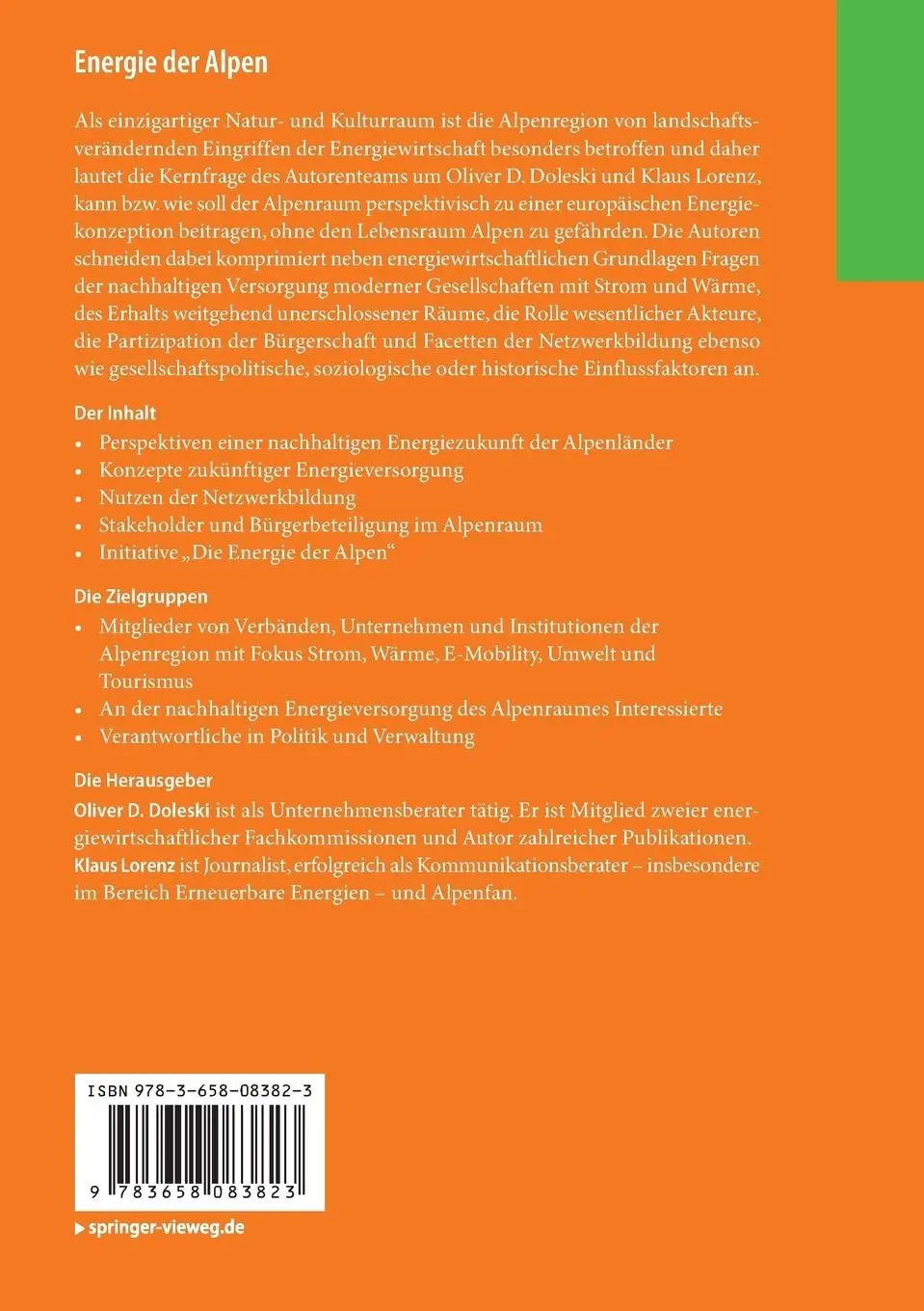 Rückseite: 9783658083823 | Energie der Alpen | Klaus Lorenz (u. a.) | Taschenbuch | xii | Deutsch