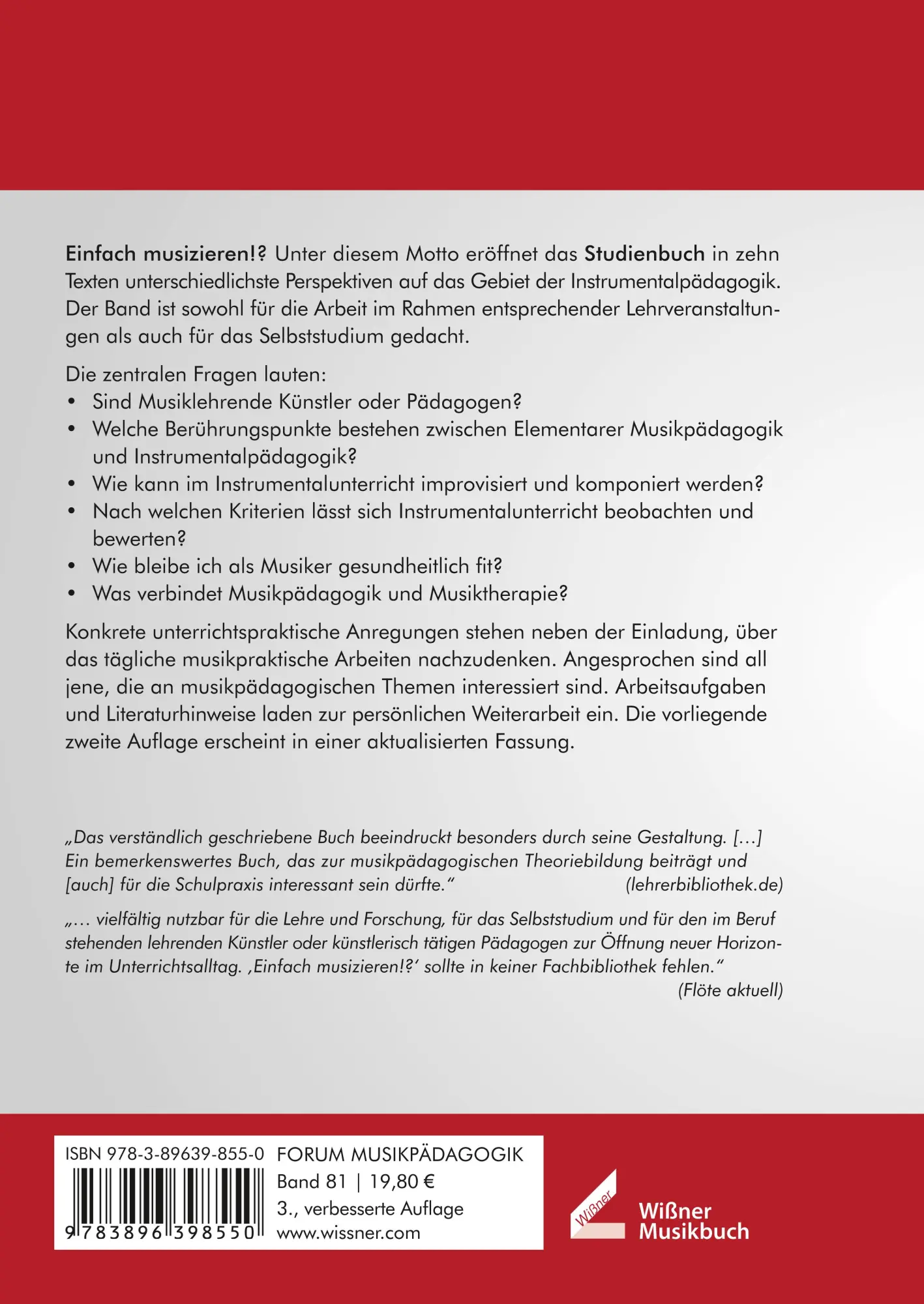 Rückseite: 9783990943823 | Einfach musizieren!? | Studientexte zur Instrumentalpädagogik | Busch
