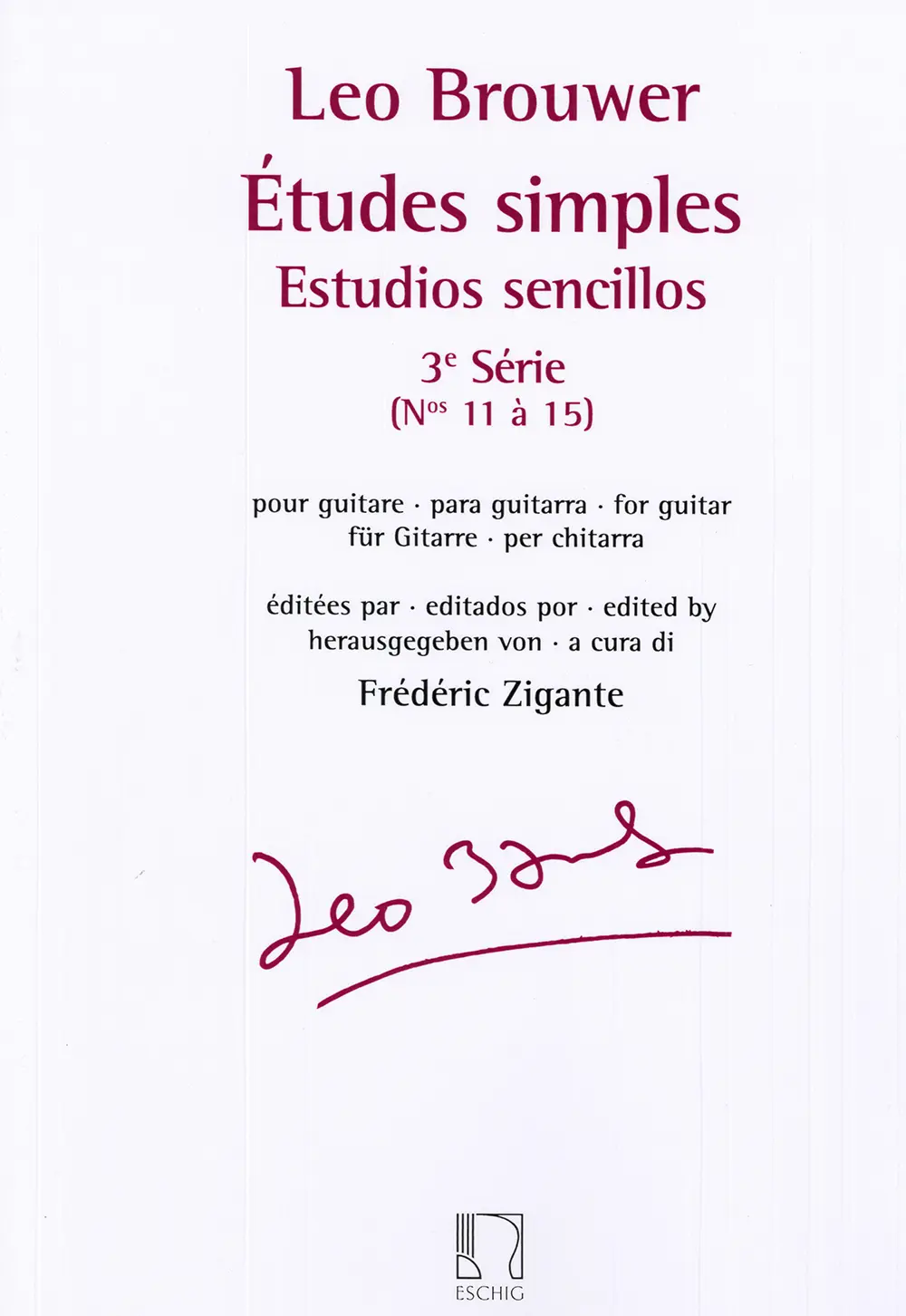 Cover: 9790044093823 | Études simples vol.3 (nos.11-15) pour guitare | Leo Brouwer | Buch