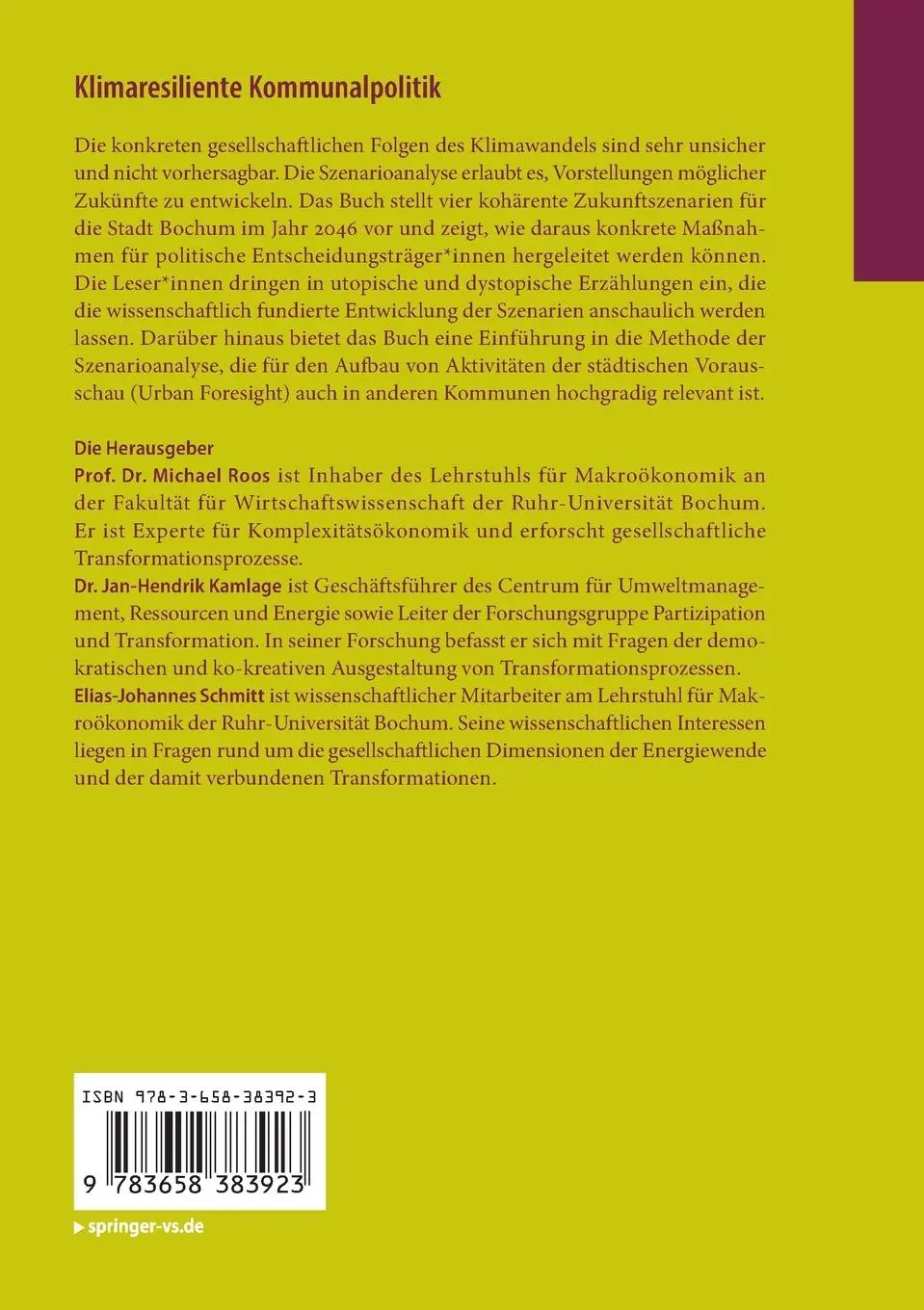 Rückseite: 9783658383923 | Klimaresiliente Kommunalpolitik | Michael Roos (u. a.) | Taschenbuch