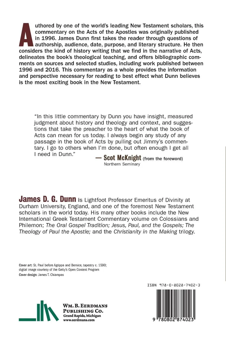 Rückseite: 9780802874023 | Acts of the Apostles | James D G Dunn | Taschenbuch | Englisch | 2016