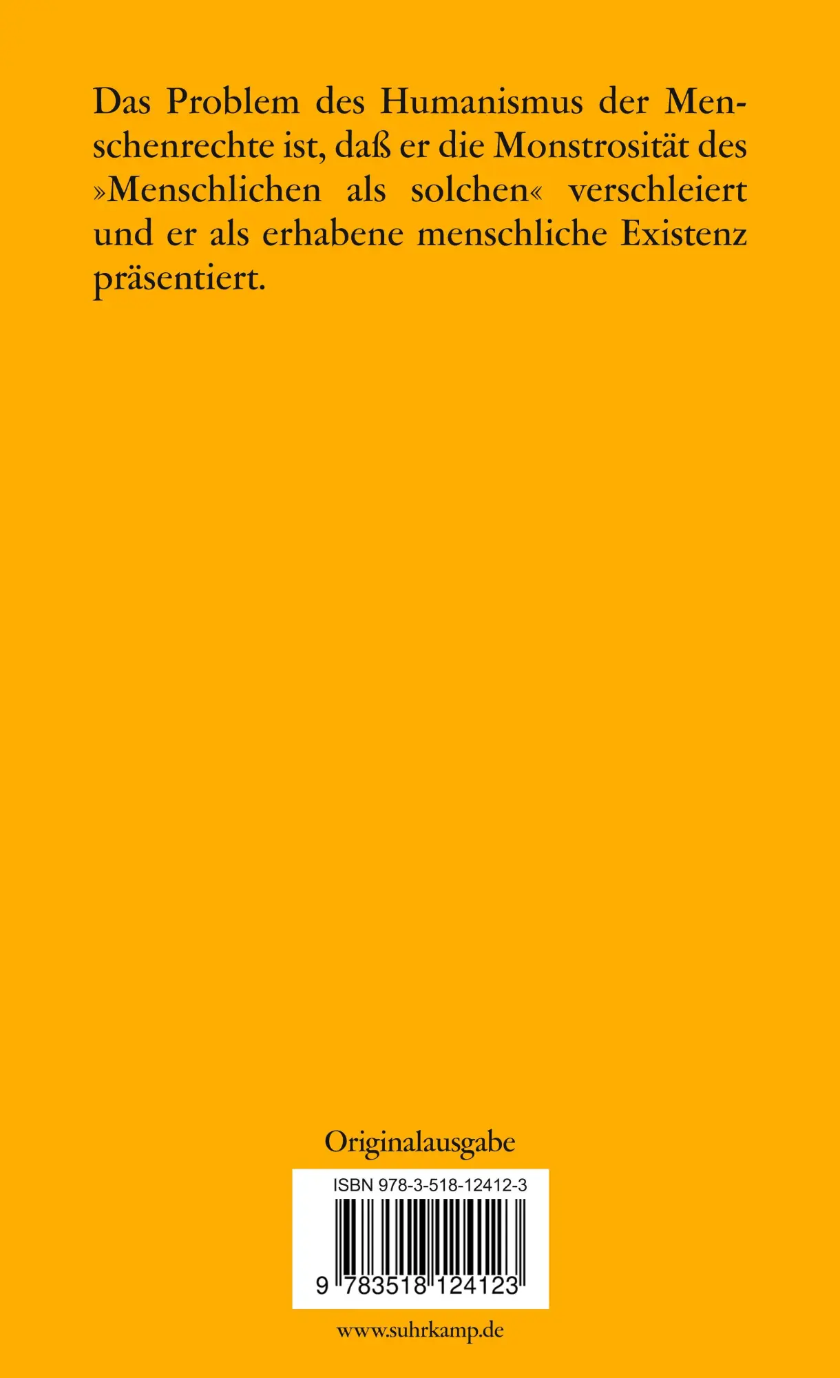 Rückseite: 9783518124123 | Die politische Suspension des Ethischen | Slavoj ¿I¿Ek | Taschenbuch