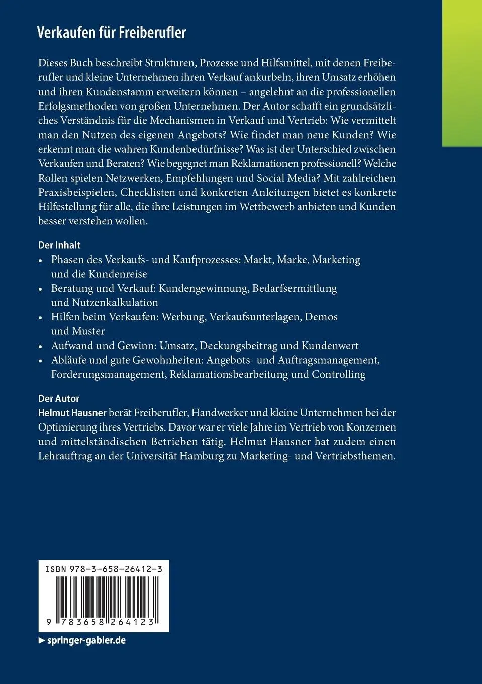 Rückseite: 9783658264123 | Verkaufen für Freiberufler | Helmut Hausner | Taschenbuch | xi | 2019